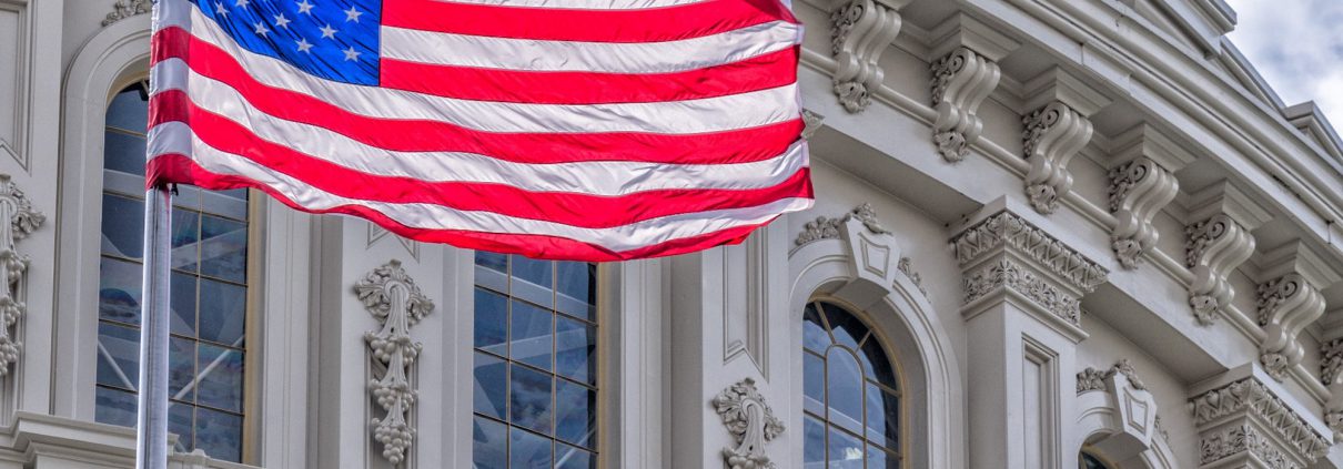 Stars and stripes waving by classical dome